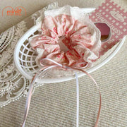 Scrunchies hoa nhí nơ trắng hồng