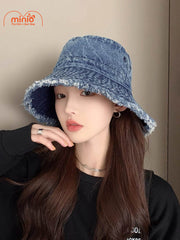 Nón jean trơn viền tua rua