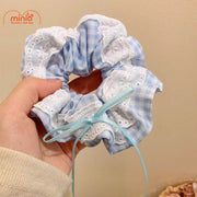 Scrunchies nơ xanh hồng caro PO