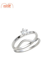 Set 2 nhẫn titan trơn sóng + hạt đá