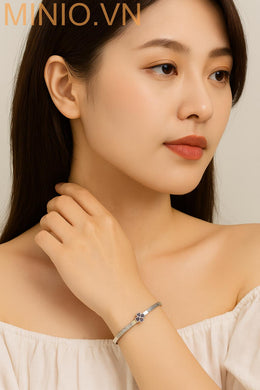 Vòng tay titan cỏ 3 lá đính đá MH