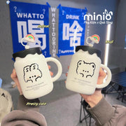 Ly cốc sứ gấu nắp đen silicone