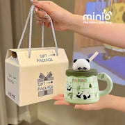 Ly cốc sứ gấu trúc xanh nắp silicone