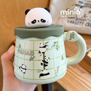 Ly cốc sứ gấu trúc xanh nắp silicone