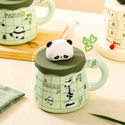 Ly cốc sứ gấu trúc xanh nắp silicone