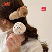 Kẹp mái lông xù nâu đầu thú