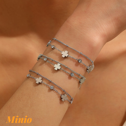 Lắc tay titan dây kép cỏ 4 lá 047MH