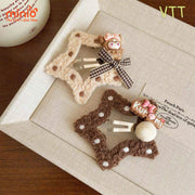 Set 2 kẹp mái sao len nâu