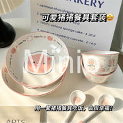 Set chén dĩa heo hồng