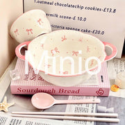 Set tô chén sứ nơ hồng ĐN