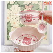 Thố sứ 6in có tai gấu hồng