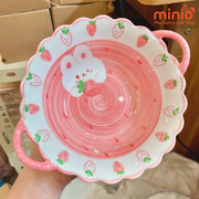 Thố thỏ dâu 2 tay cầm 9.5in