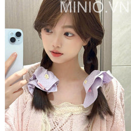 Scunchies vuông chấm bi nút hoa