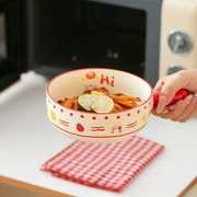 Thố sứ tay cầm hoạ tiết đỏ