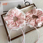 Scrunchies hoa nhí nơ trắng hồng