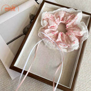 Scrunchies hoa nhí nơ trắng hồng