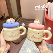 Ly cốc sứ hoạ tiết nhí nắp thú silicone