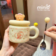 Ly cốc sứ hoạ tiết nhí nắp thú silicone