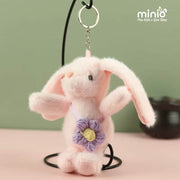 Móc khoá thỏ tai dài đeo hoa len