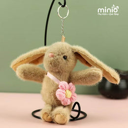 Móc khoá thỏ tai dài đeo hoa len