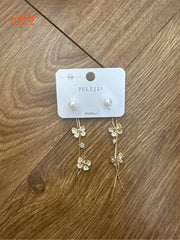 Bông tai nơ ngọc trai vàng xi 925 dài MH