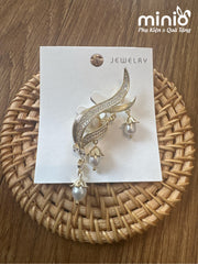 Cài áo lá liễu 3 hạt ngọc