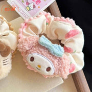 Scrunchies mặt thú viền pompom
