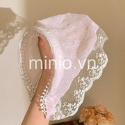 Khăn cài Bandana trắng hồng ren