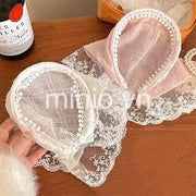 Khăn cài Bandana trắng hồng ren