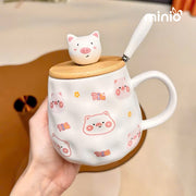 Ly cốc sứ heo nắp gỗ