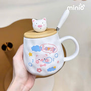 Ly cốc sứ heo nắp gỗ