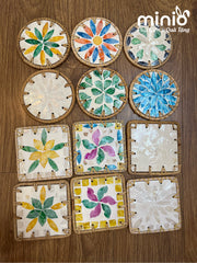 Lót ly cói khảm vuông tròn