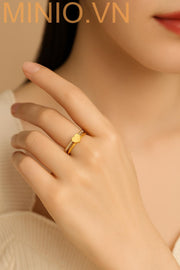 Nhẫn titan vòng kép tim đá gold