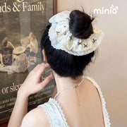 Scrunchies nơ chấm bi đen trắng