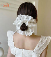 Scrunchies ren trắng lớn 4 lớp