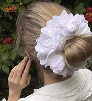 Scrunchies ren trắng lớn 4 lớp