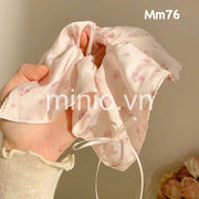 Scrunchies vuông nơ hồng