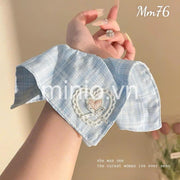 Scrunchies vuông nơ tim xanh