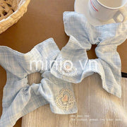 Scrunchies vuông nơ tim xanh