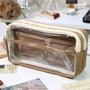 Túi đựng bút vải 2 ngăn nâu