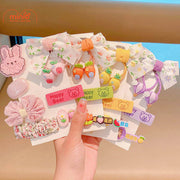 Vỉ 9 kẹp + dây cột tóc vải hoa