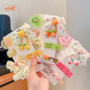 Vỉ 9 kẹp + dây cột tóc vải hoa