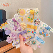 Vỉ 9 kẹp + dây cột tóc vải hoa