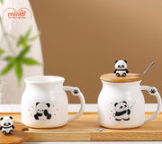 Ly cốc sứ gấu trúc nắp gỗ