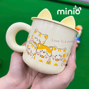 Ly cốc sứ cute nắp tai mèo silicone