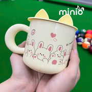 Ly cốc sứ cute nắp tai mèo silicone
