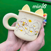 Ly cốc sứ cute nắp tai mèo silicone