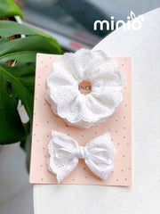 Set kẹp + scrunchies ren trắng 4 lớp