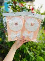 Set kẹp + scrunchies ren trắng 4 lớp