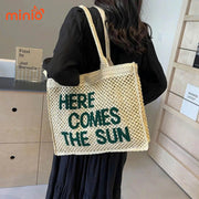 Túi cói đeo vai Here come the sun